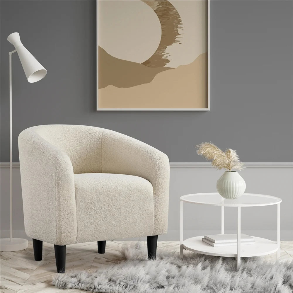 Modern Upholstered Boucle Armchair for Living Room, Ivory