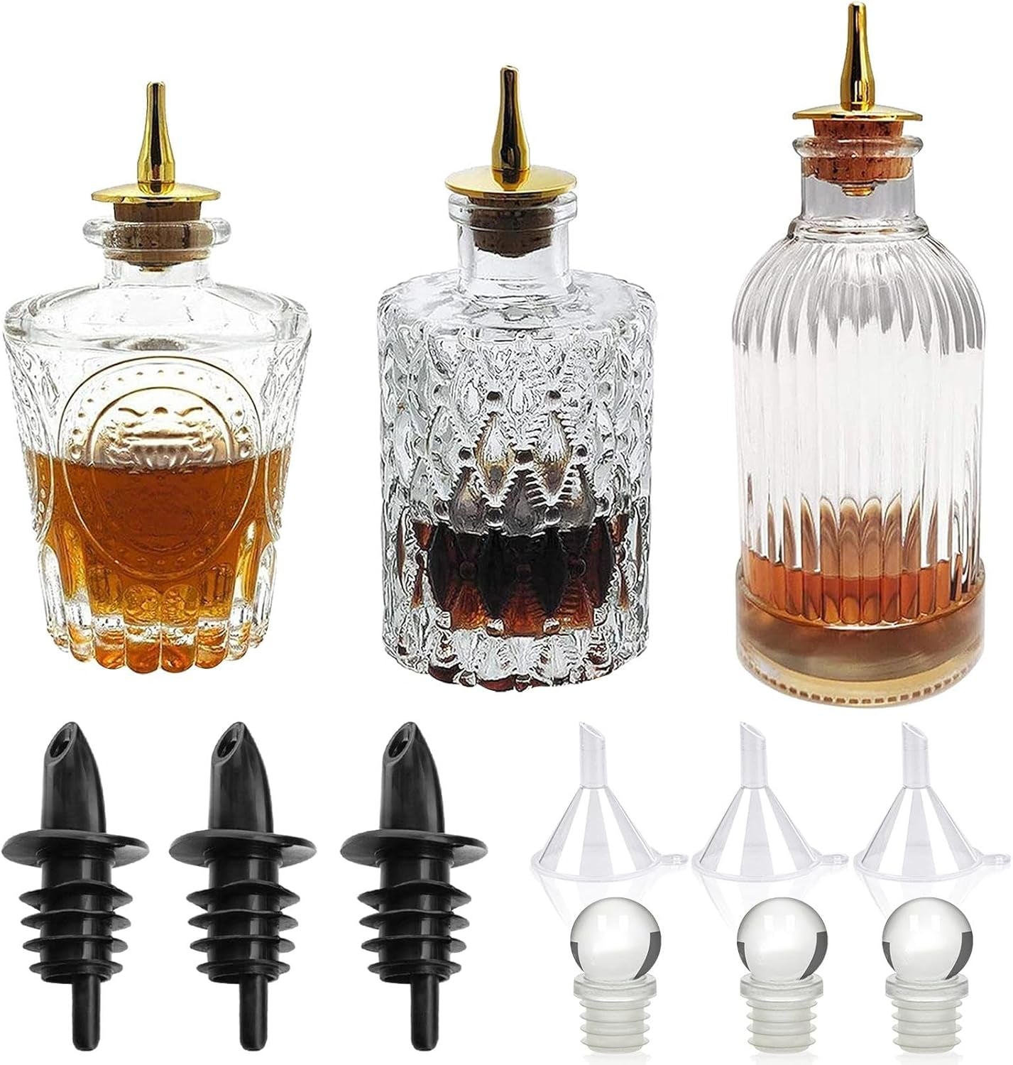 Bitters Bottle Set - Glass Vintage Bottle, Decorative Bottles with Dash Top, Dasher Bottles for Making Cocktail Great for Bartender Home Bar (3 Pack)