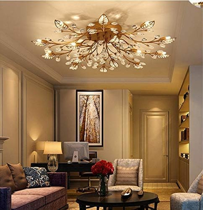 Elegant Gold Crystal Leaf Ceiling Light Fixture - 15-Light Chandelier