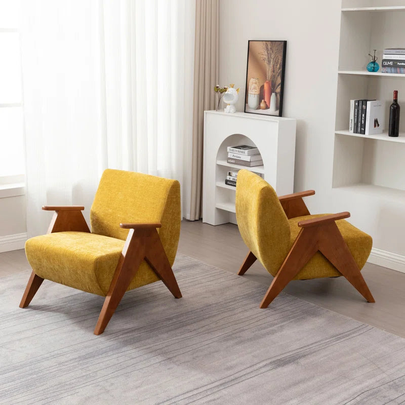 Upholstered Armchair with Wooden Legs (Set of 2)