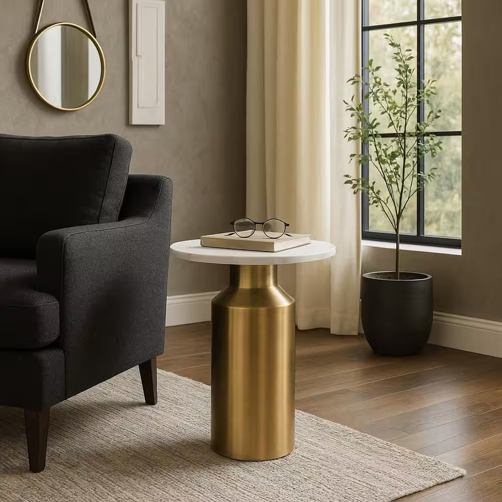 17 In. Gold Circle Marble Accent Table