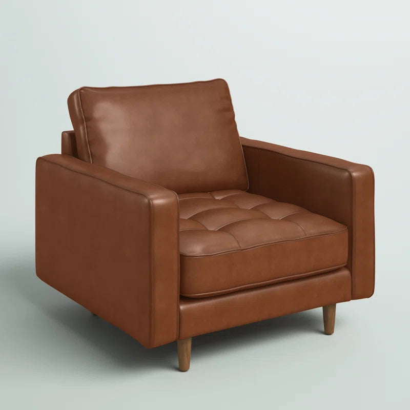 Rumsey 40.5" W Tufted Genuine Top Grain Leather Armchair