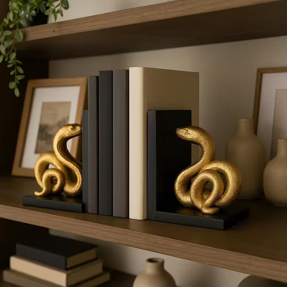 Black 5 In. X 6 In. Resin Novelty Solid Coiled Snake Bookends (Set of 2)