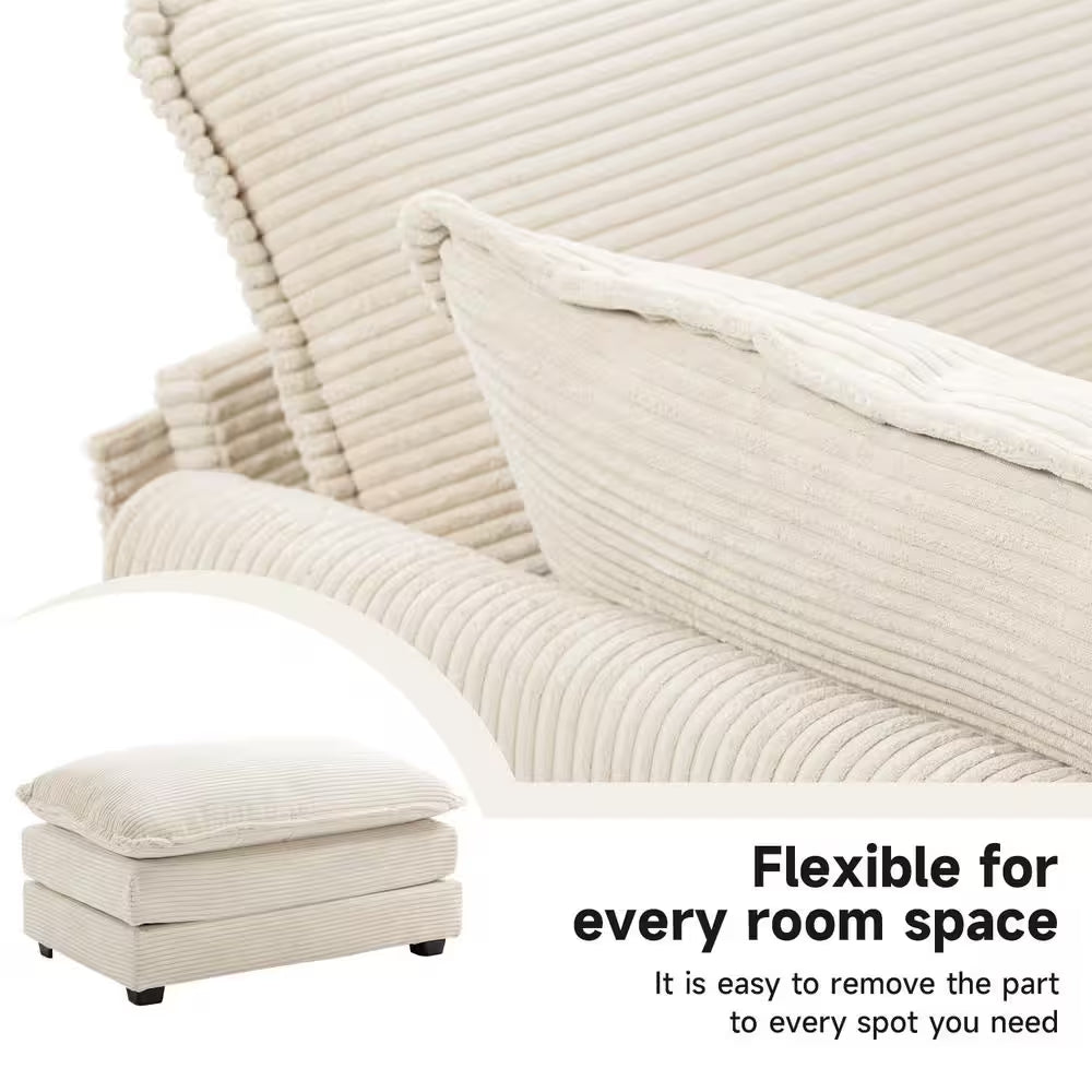 Modern Beige Corduroy Accent Armchair with Ottoman for Living