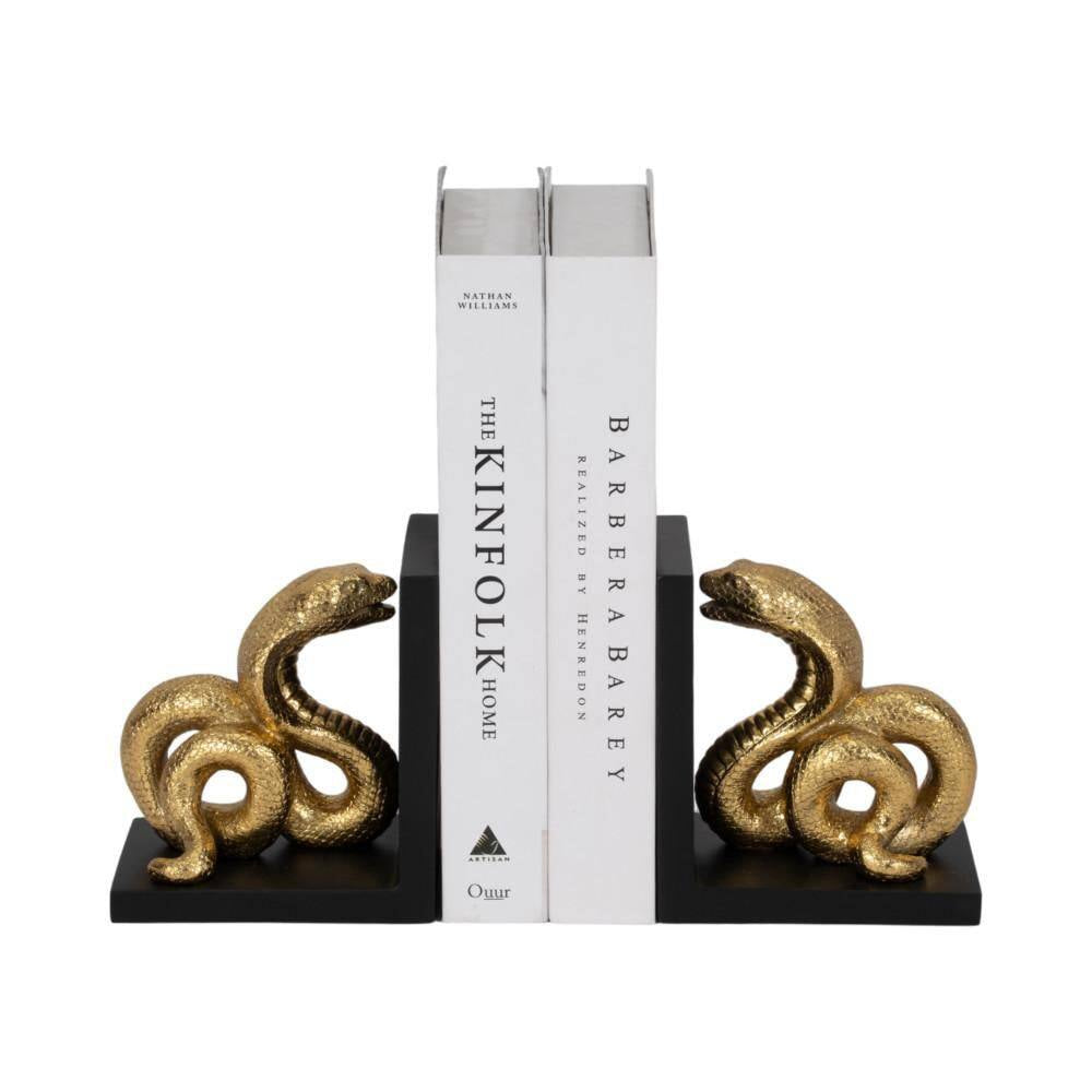 Black 5 In. X 6 In. Resin Novelty Solid Coiled Snake Bookends (Set of 2)