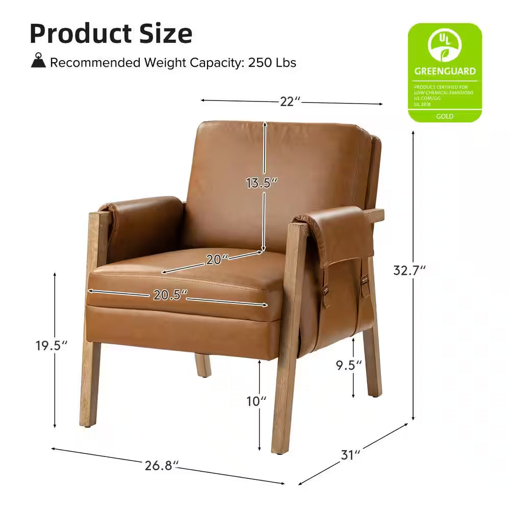 Marian Camel Comfort Faux Leather Armchair with Solid Wood Frame