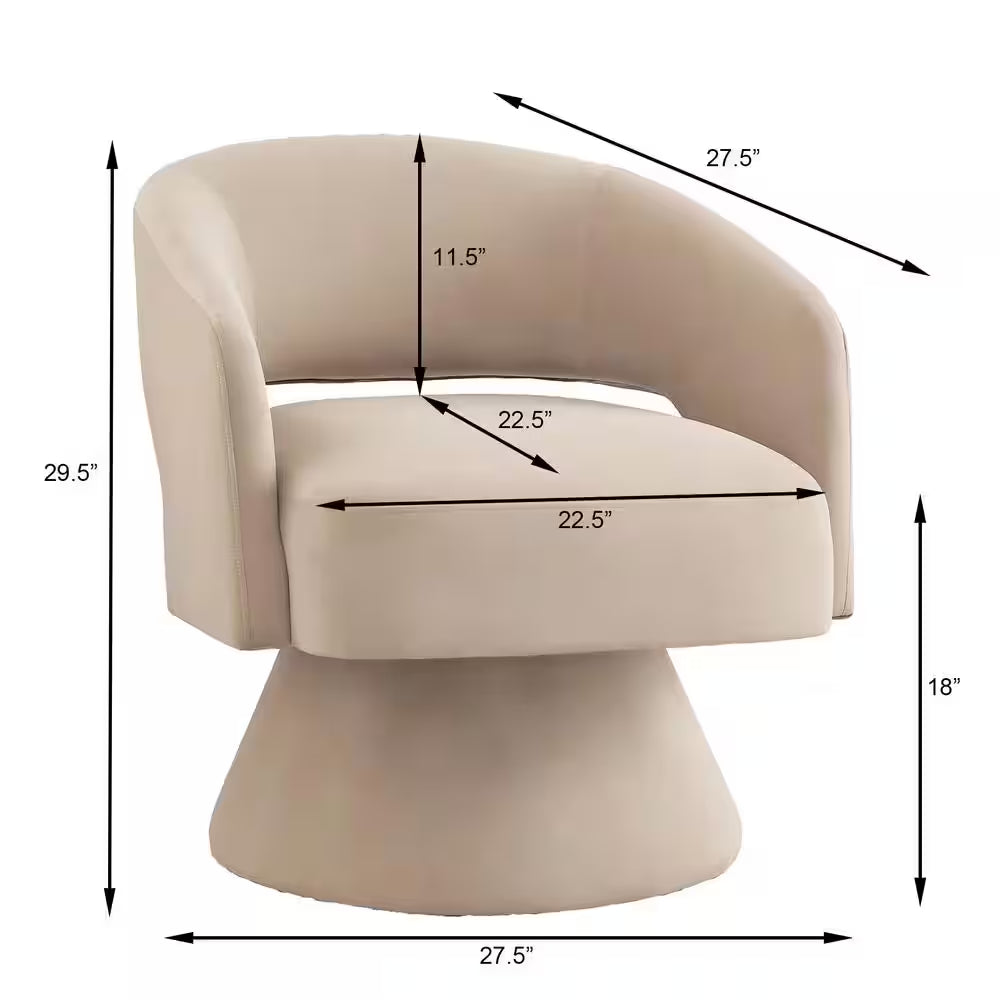Beige Velvet Modern Swivel Barrel Chair Upholstered Accent Armchair Swivel Chair Lounge Chair with Open Backrest
