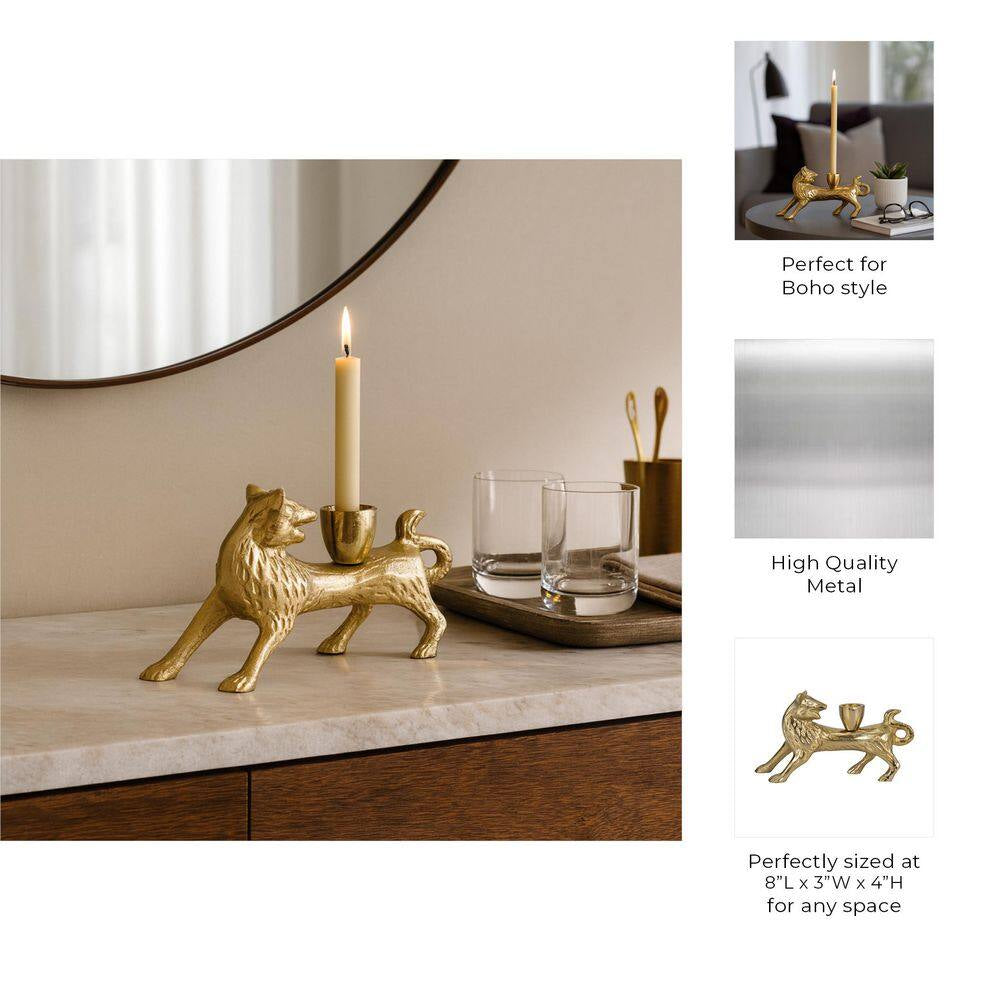8 In. X 4 In. Gold Metal Novelty Fox Taper Candle Holder
