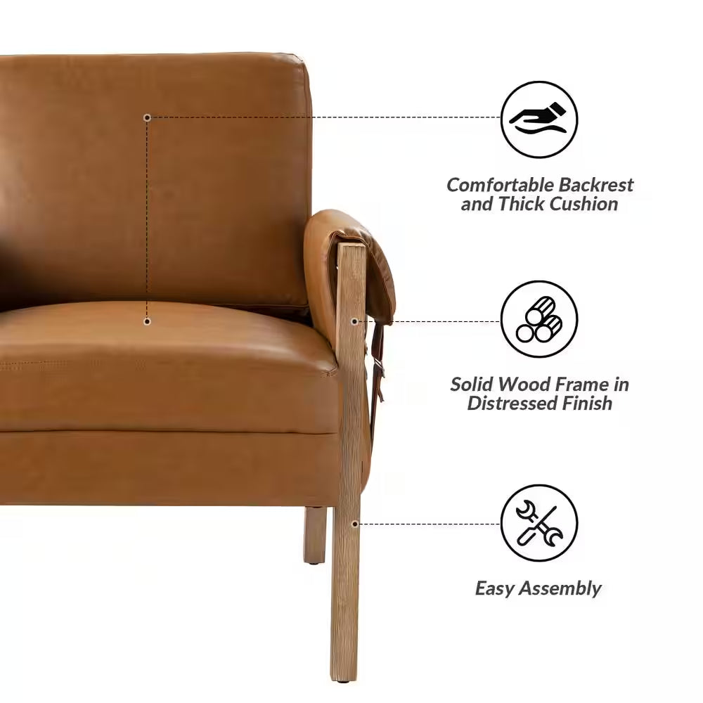 Marian Camel Comfort Faux Leather Armchair with Solid Wood Frame
