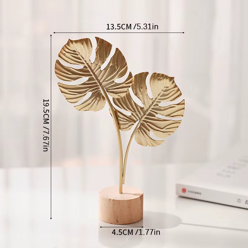 Golden Ginkgo Leaf Feather Metal Model Statue - Desktop Craft Ornament Photo Prop Home Decor Manual Sculpture Home Decoration