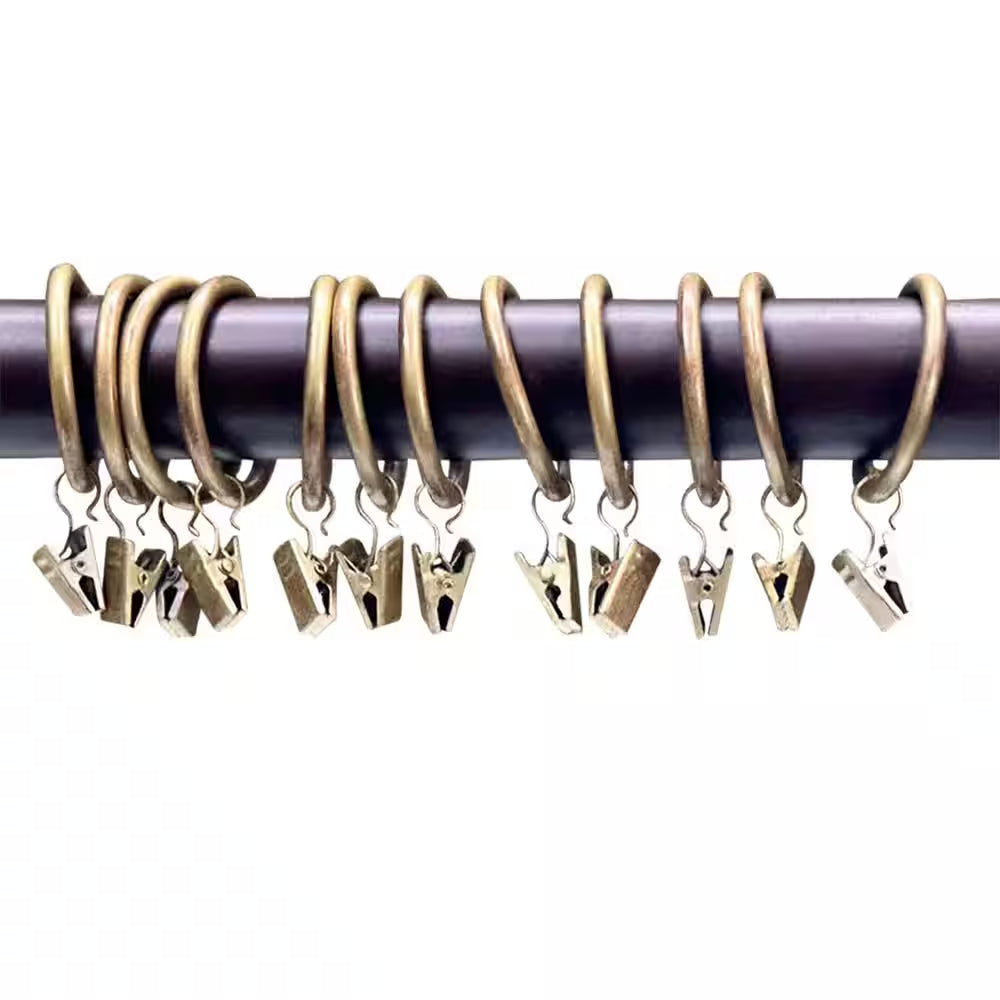 HISTORICAL GOLD METAL RINGS for a 1 3/8" DIAMETER POLE; (SET of 12 W/CLIPS)