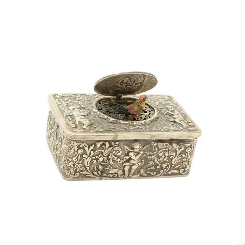 Angel Motifs Alloy Singing Bird Music Box Antique Mechanical Wind up Decoration
