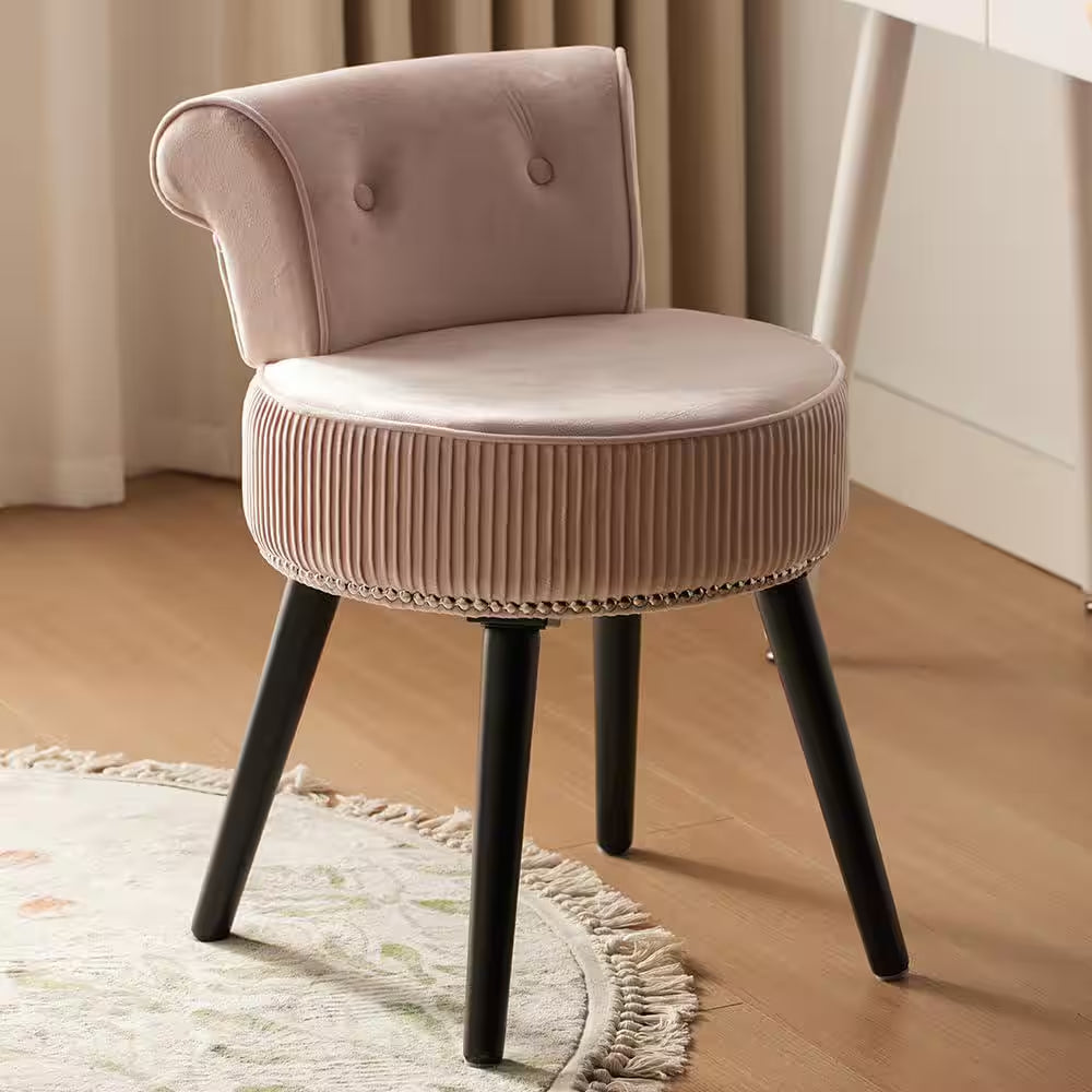 18.9 in Tall Small Vanity Makeup Vanity Chair Velvet Stool, Tufted Accent Chair, Wood Material Makeup Chair