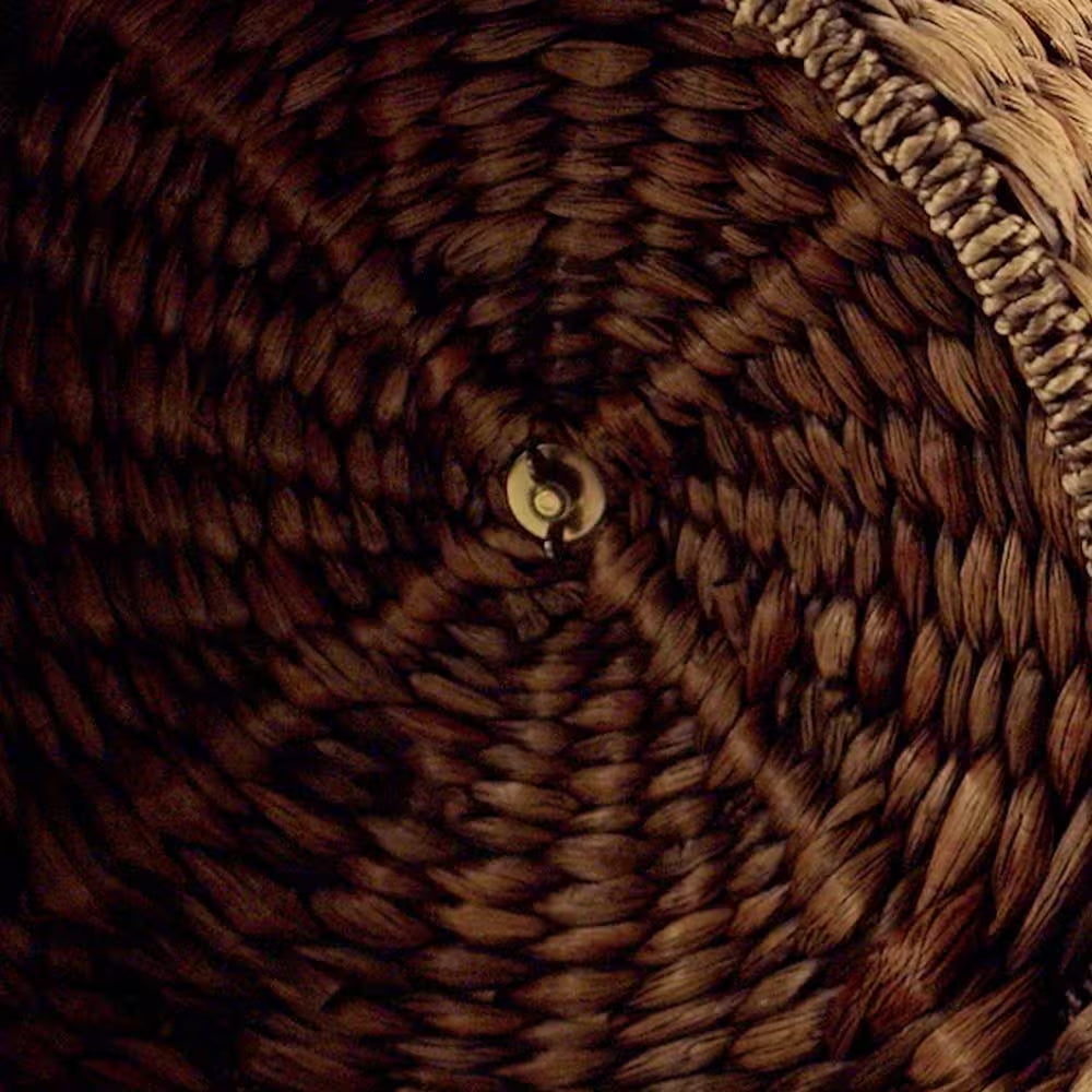 Bhola 18 In. Hourglass Handwoven Hyacinth Storage Accent Table with Lid, Brown Wash