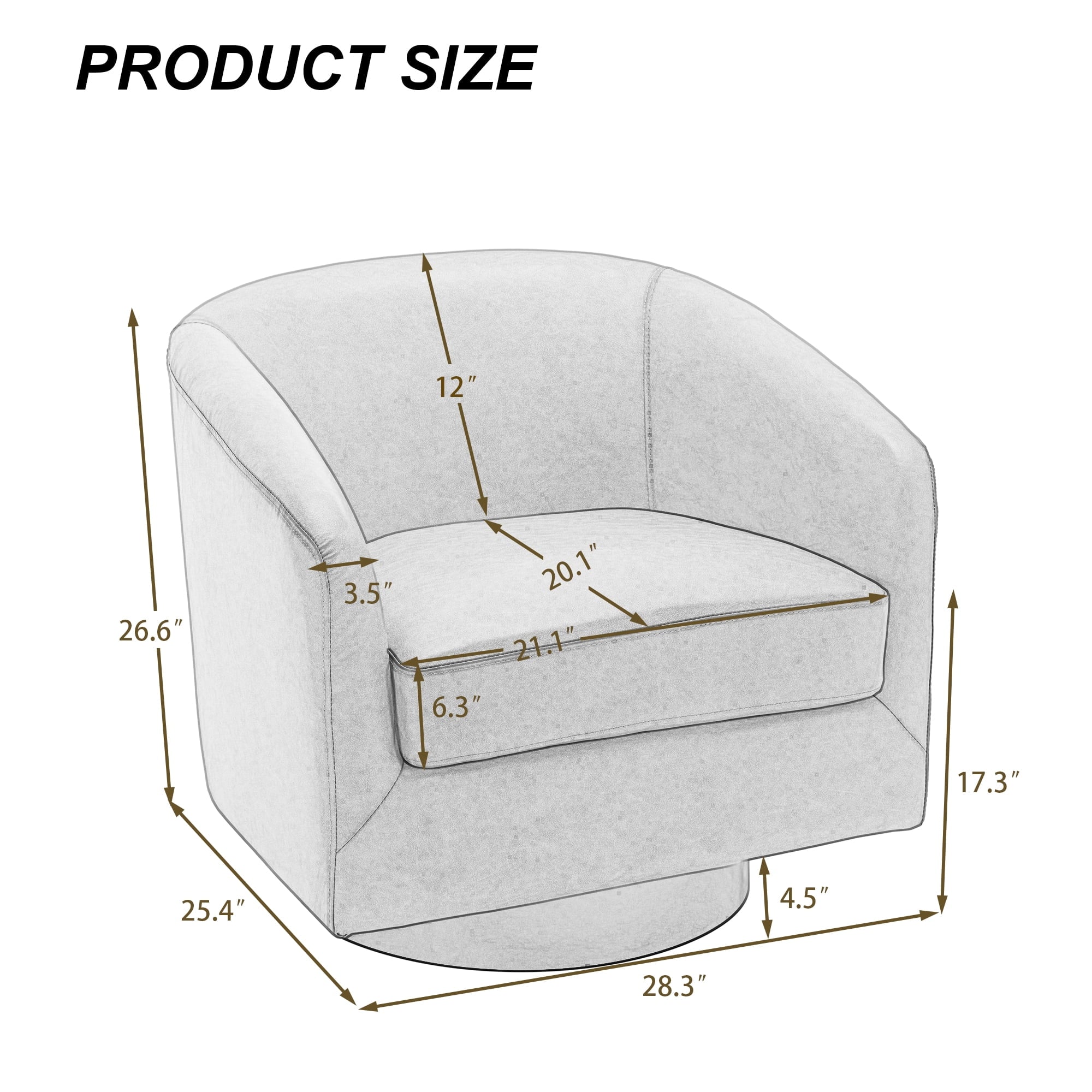 PU Leather Swivel Accent Chairs, Modern Upholstered Barrel Club Chair for Living Room, round Armchair Single Sofa, Black