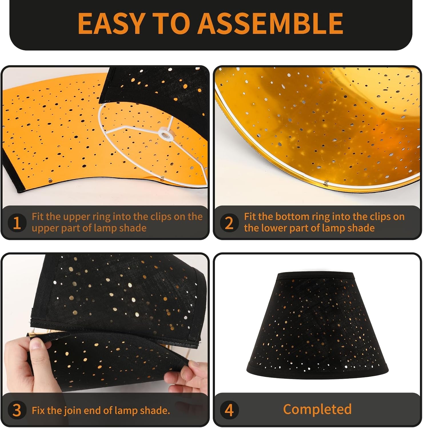 Black Lamp Shades Set of 2, Barrel Lampshade with Sky Stars Design, 7X13X9 Inch Lamphades for Table Floor Lamp, Easy Assembly Required Fabric Lamp Cover, Lamp Shade Harp Holder Included