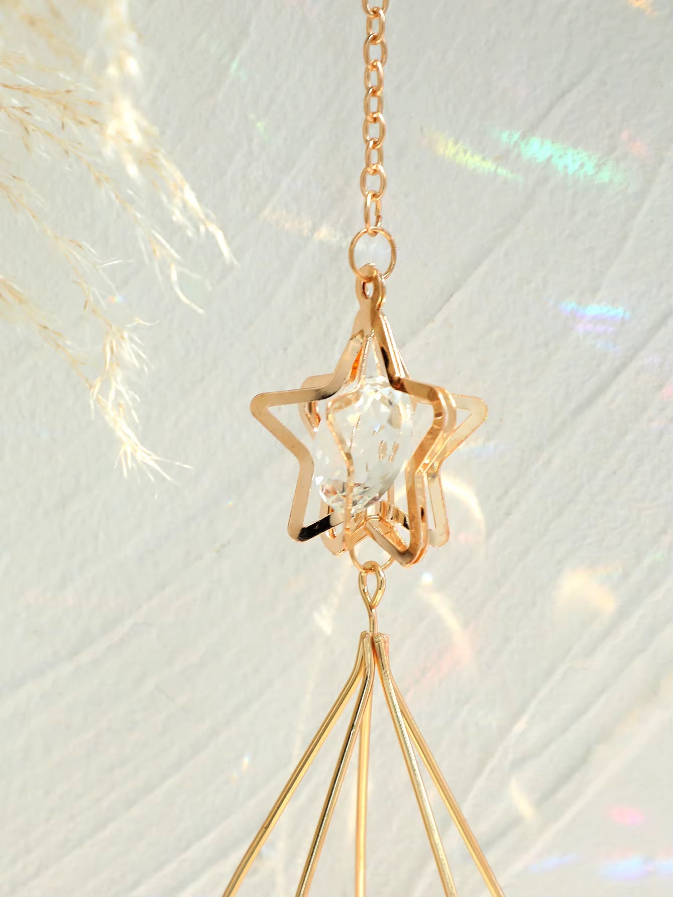 Garden Suncatchers Gold Hanging Air Plant Holder Tillandsia Air Plants Hanger Air Fern Display Planter with Crystal Home Decor