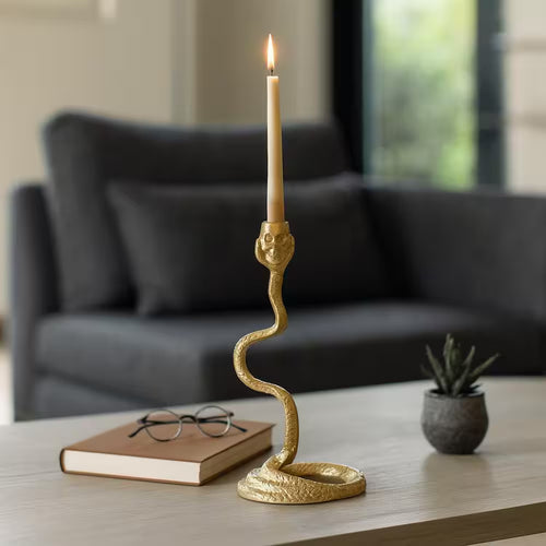 13 In. Gold Metal Novelty Snake Taper Candle Holder