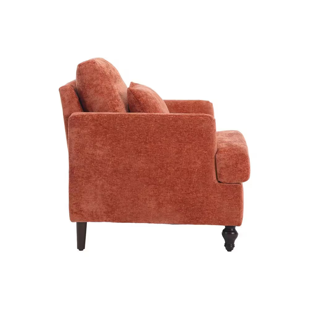 Modern Oversized Orange Chenille Wood Frame Upholstered Accent Armchair