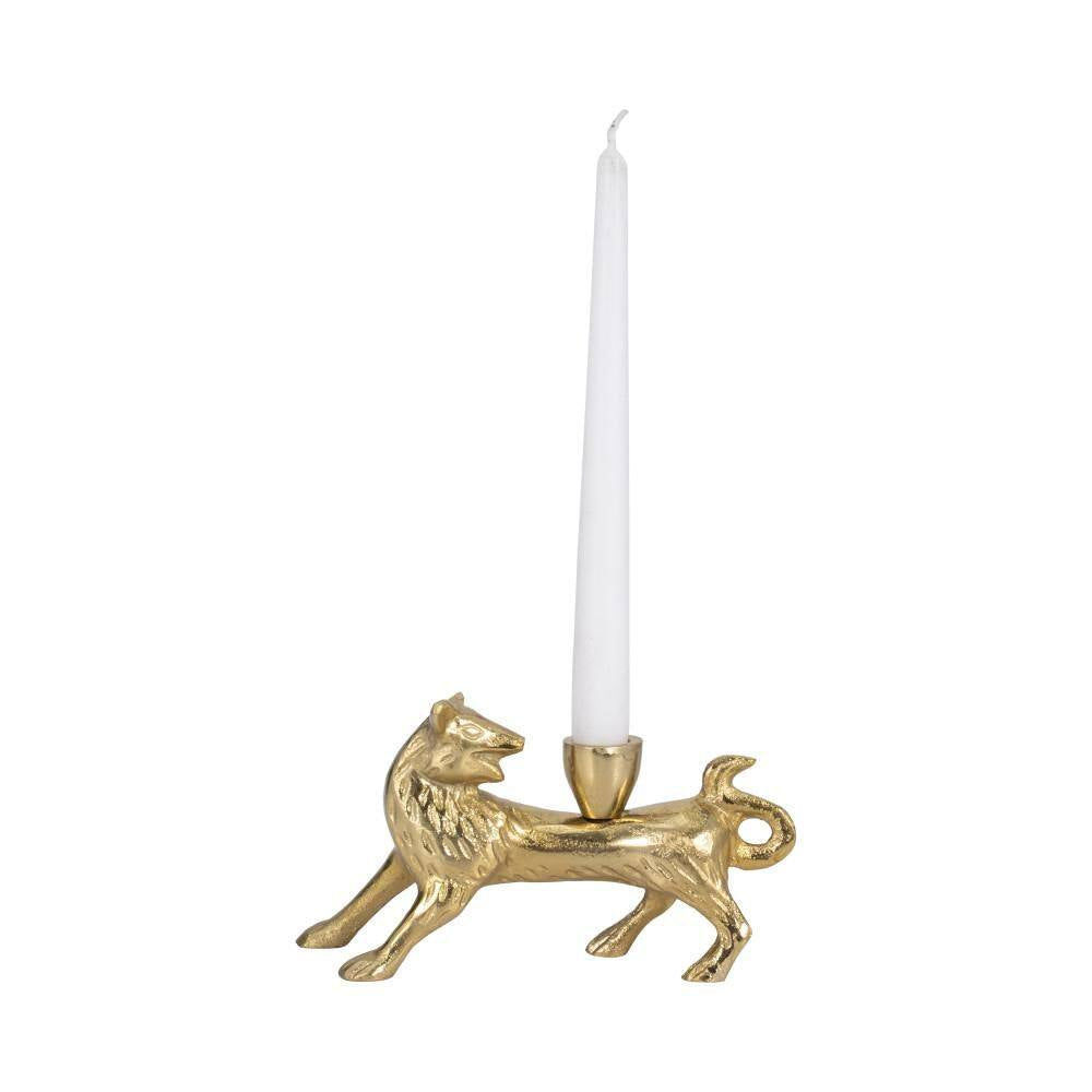 8 In. X 4 In. Gold Metal Novelty Fox Taper Candle Holder