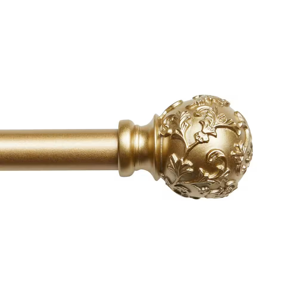 Vine 66 In. - 120 In. Adjustable 1 In. Single Curtain Rod Kit Gold with Finial