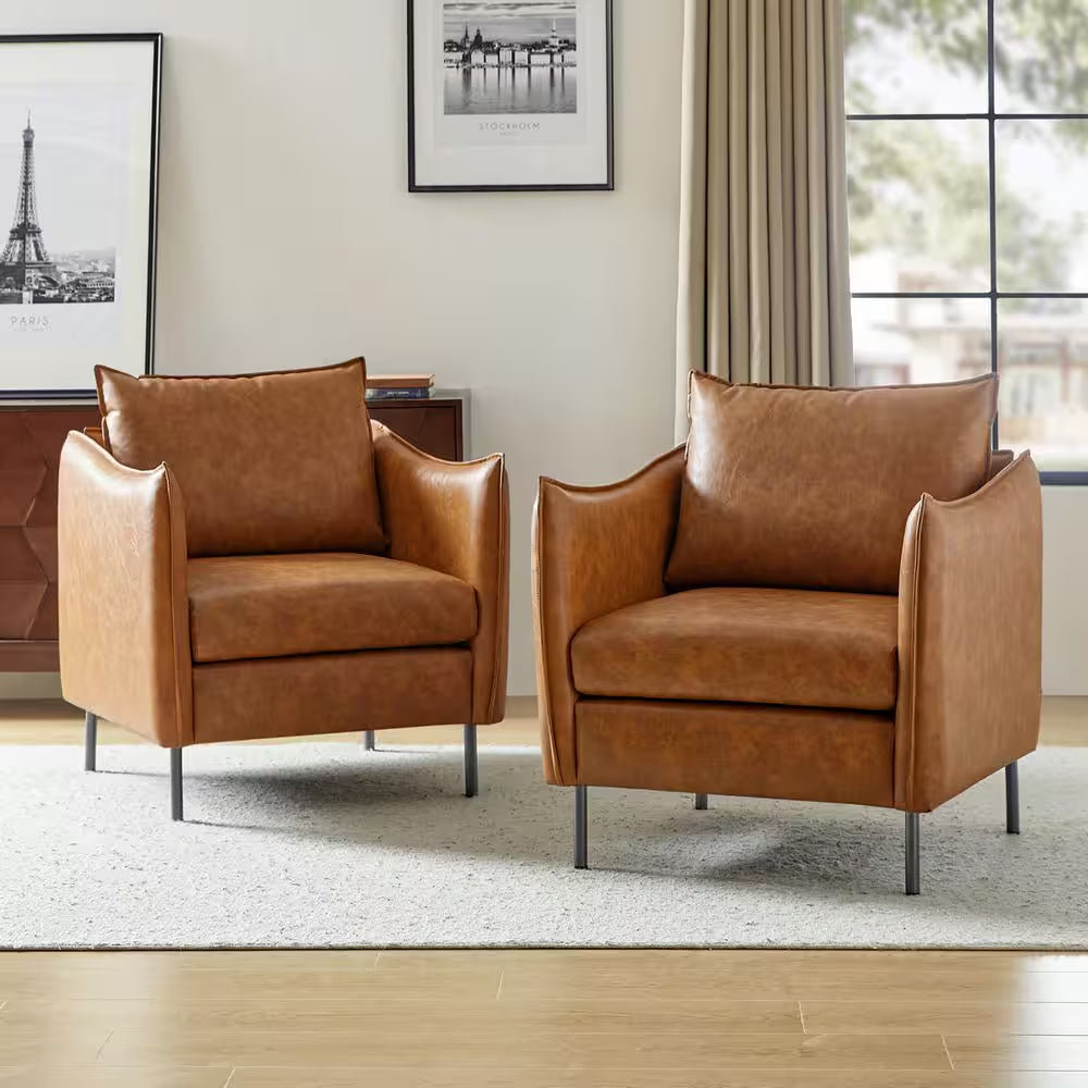 Hajo 30 In. Camel Faux Leather Arm Chair with Metal Legs (Set of 2)