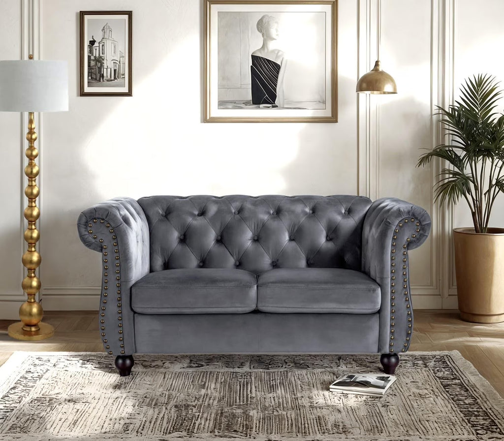 Chester 61 In. Wide Rolled Arm Velvet Modern Straight Living Room Loveseat, Gray