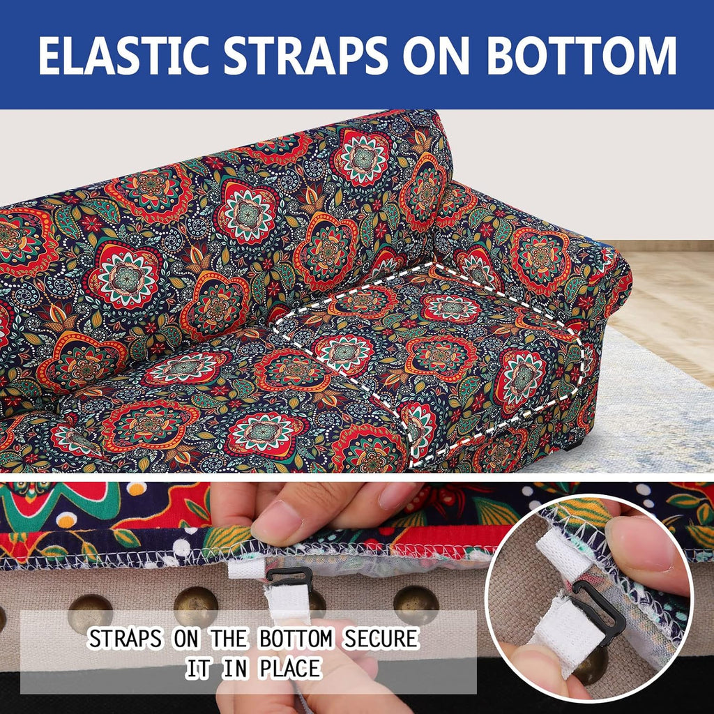 Couch Covers, Chair/Sofa Covers, Floral Pattern, Stretch, Printed, 2 Pieces, Armchair Slipcover, Separate Couch Cushion Slipcover, Furniture Protector for Dogs(Armchair, Mandala Floral)