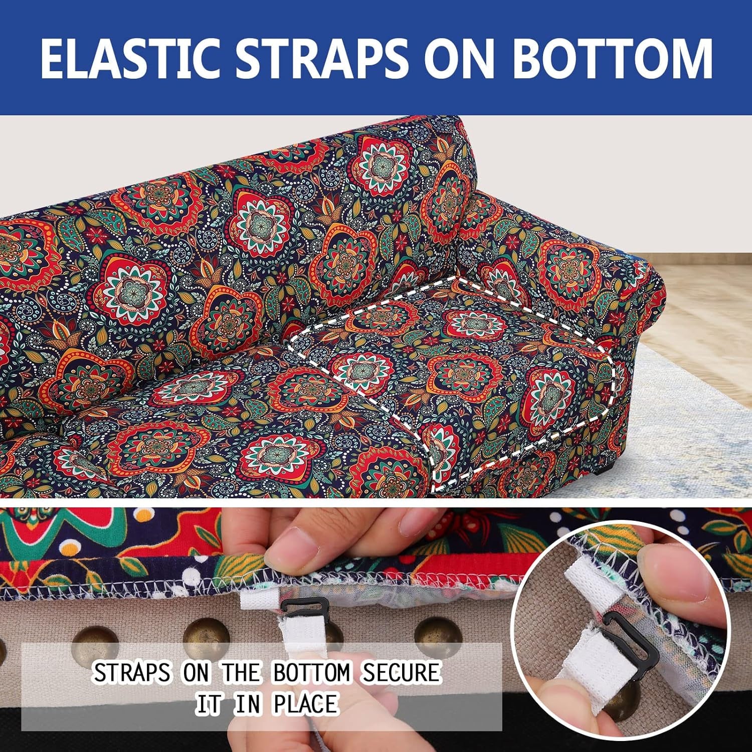 Couch Covers, Chair/Sofa Covers, Floral Pattern, Stretch, Printed, 2 Pieces, Armchair Slipcover, Separate Couch Cushion Slipcover, Furniture Protector for Dogs(Armchair, Mandala Floral)