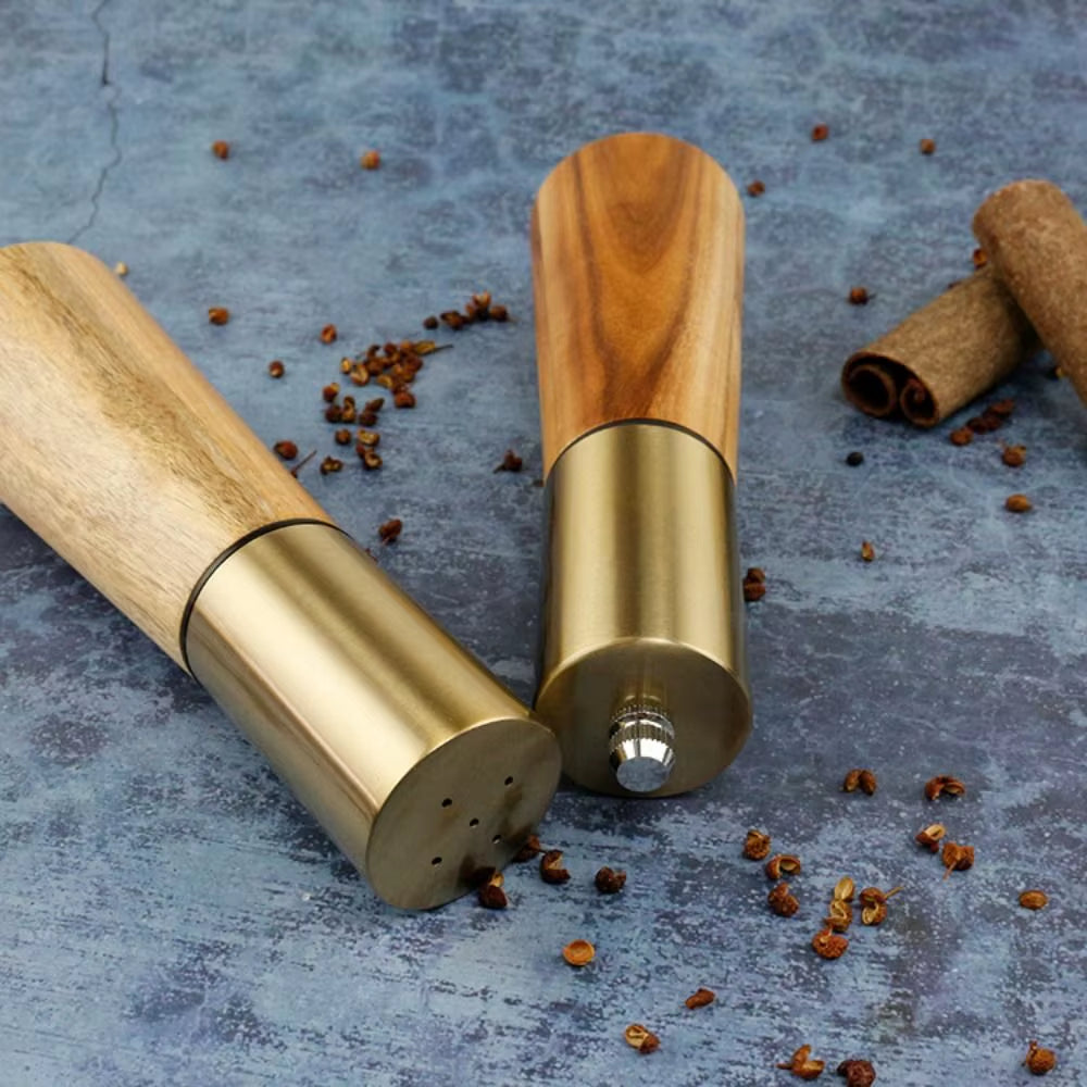 1/2Pcs Stainless Steel/Wood Pepper Mill Grinder Manual 7.1*2.4 Inch/7.28*2.4 Inch Gold Hand Grinder Seasoning Pot Cooking