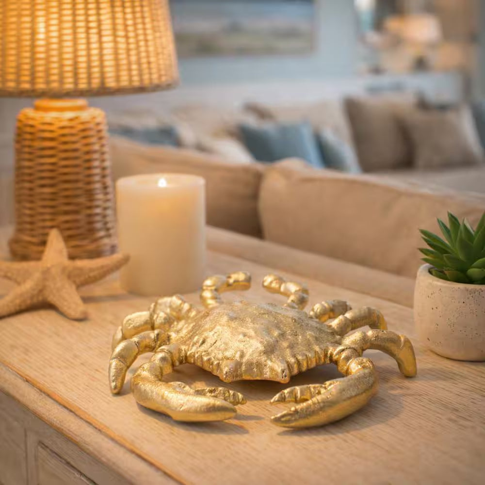 Gold 7 In. X 2 In. Metal Crab Figurine