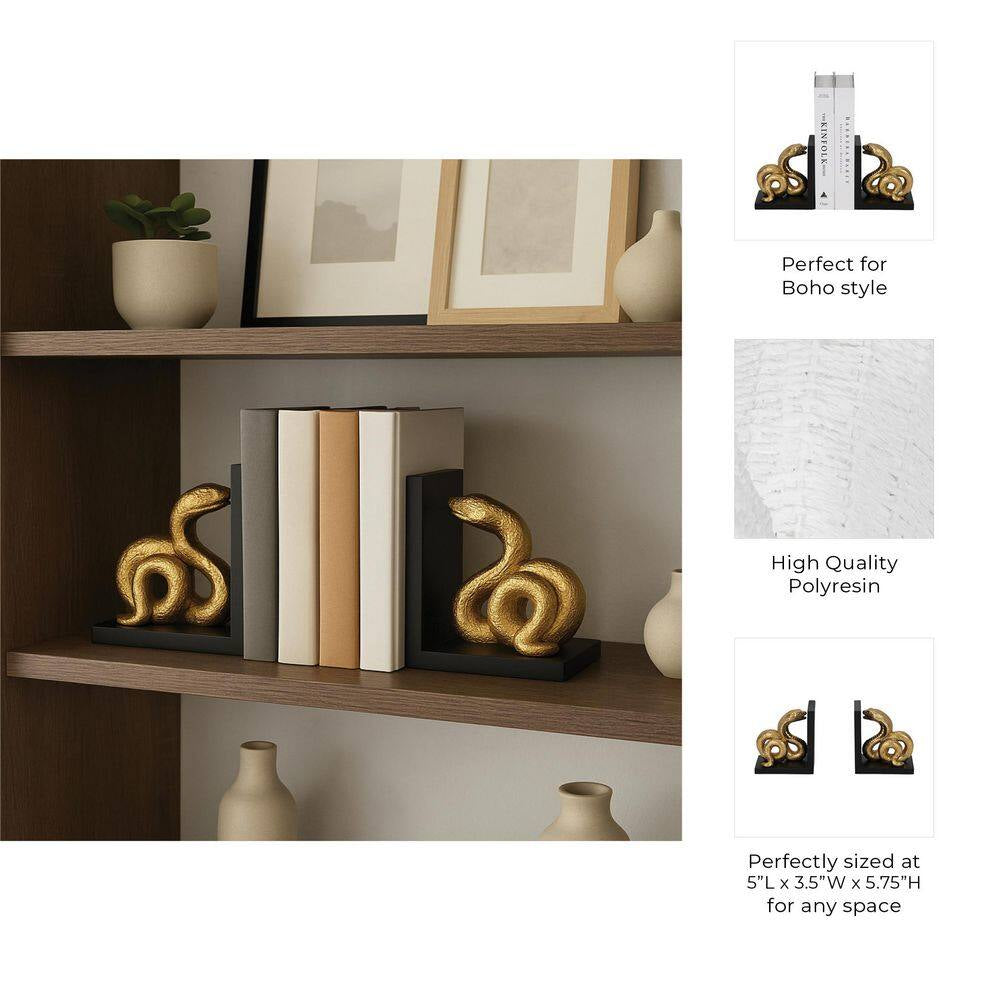 Black 5 In. X 6 In. Resin Novelty Solid Coiled Snake Bookends (Set of 2)