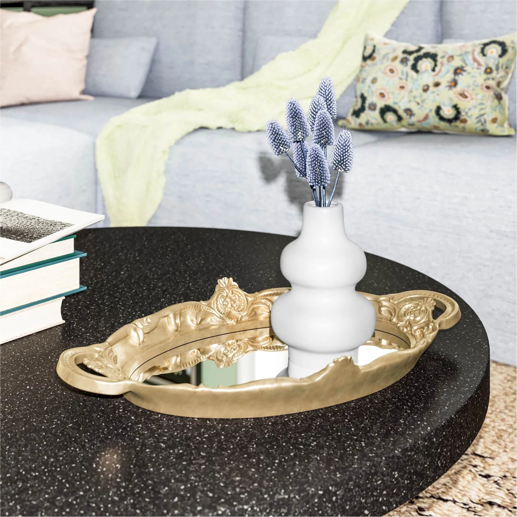 Beautiful Ornate Gold Framed Mirror Tray by Drew Barrymore, 13" X 8"