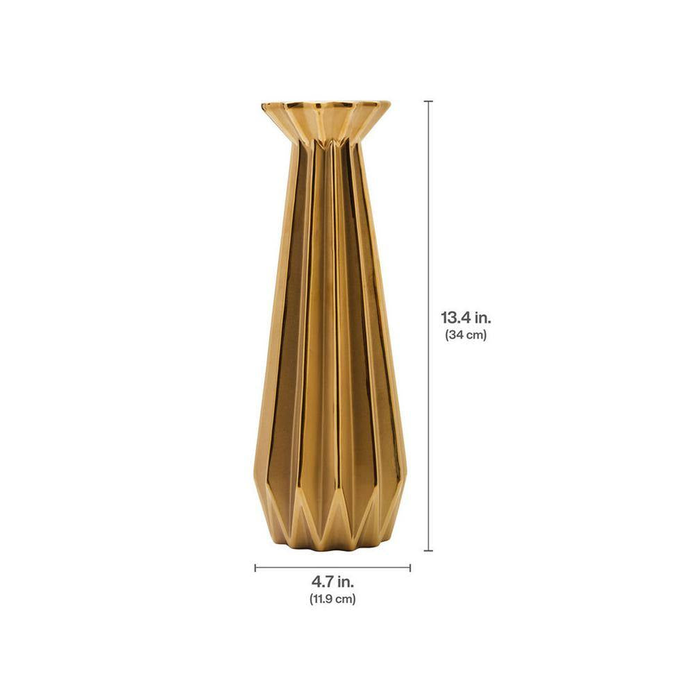 4.72X4.72X13.39 Inch Gold Ribbed Ceramic Candle Holder, for Use with Pillar Candle