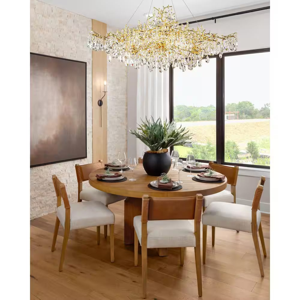 14-Lights Gold Luxury Crystal Linear Chandelier, Modern Tree Branch Chandelier for Dinning Room, Kitchen, Living Room
