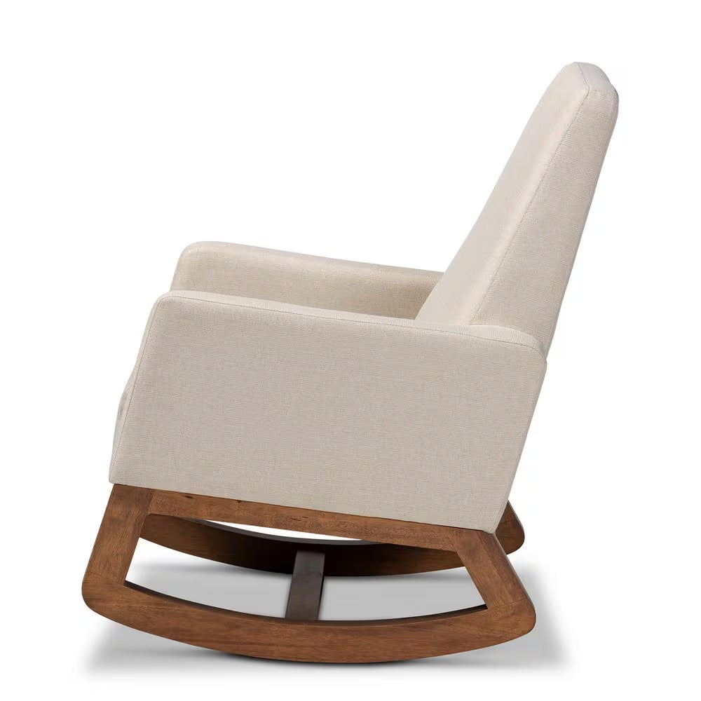 Yashiya Mid-Century Beige Fabric Upholstered Rocking Chair