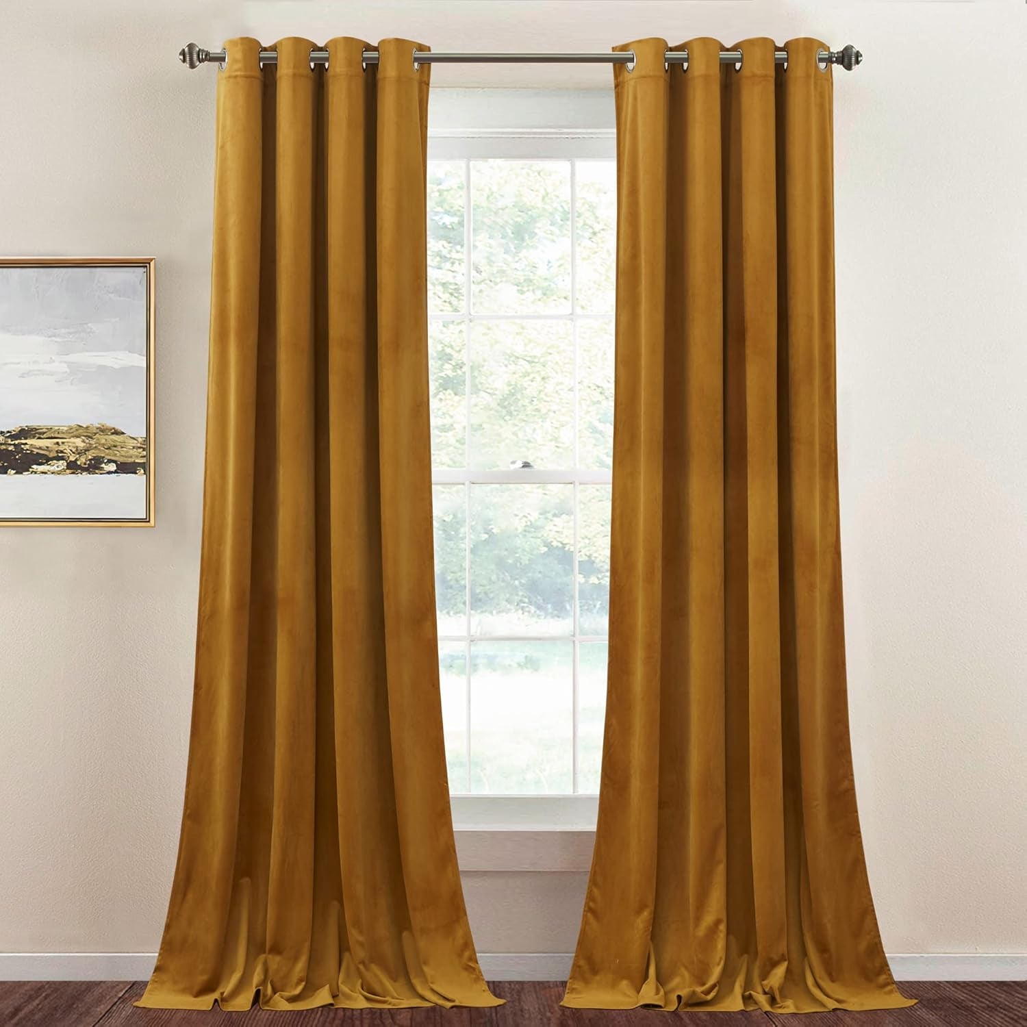 Mustard Gold Velvet Blackout Curtains - 2 Panels for Living Room & Bedroom