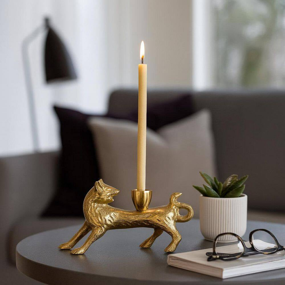 8 In. X 4 In. Gold Metal Novelty Fox Taper Candle Holder