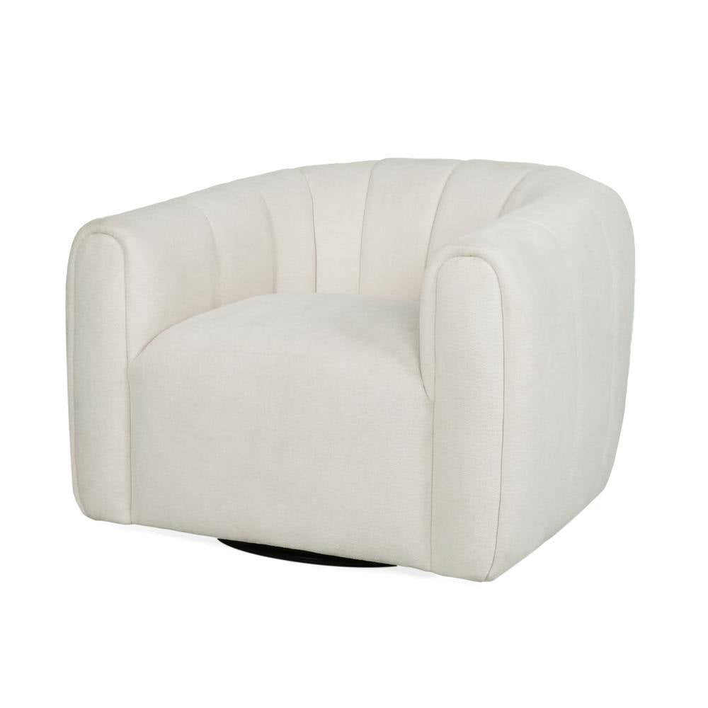 Smith Shina White Textured Boucle Modern Swivel Club Chair