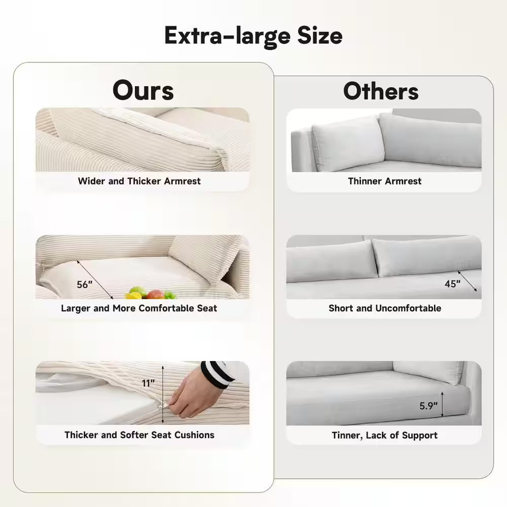 Modern Beige Corduroy Accent Armchair with Ottoman for Living