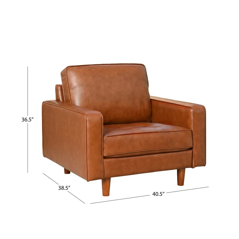 Rumsey 40.5" W Tufted Genuine Top Grain Leather Armchair
