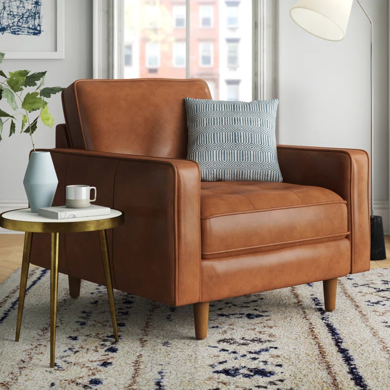 Rumsey 40.5" W Tufted Genuine Top Grain Leather Armchair