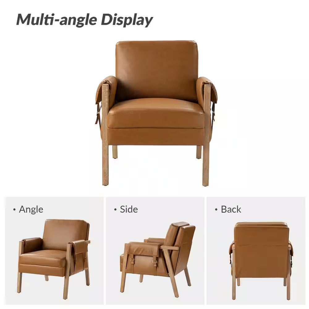 Marian Camel Comfort Faux Leather Armchair with Solid Wood Frame