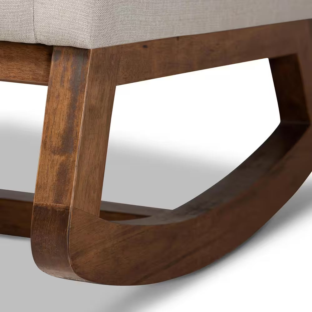 Yashiya Mid-Century Beige Fabric Upholstered Rocking Chair