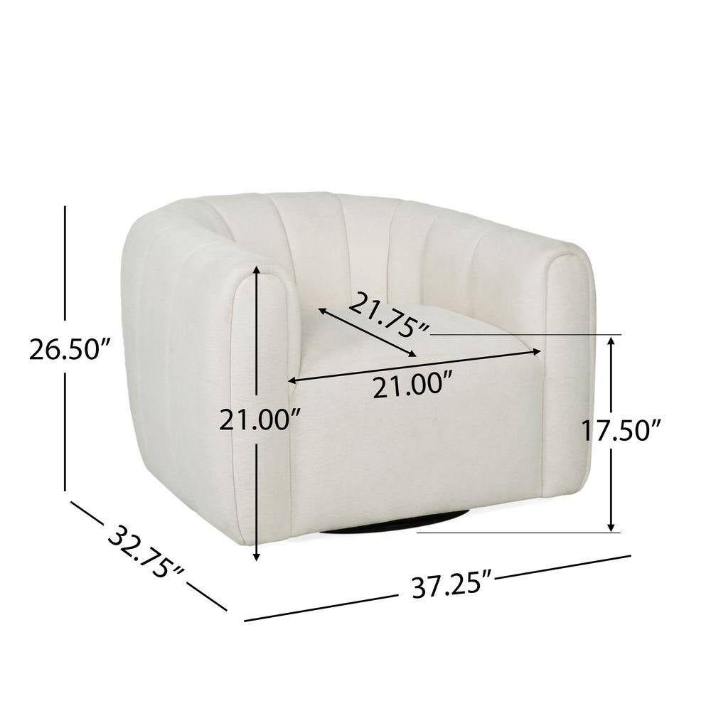 Smith Shina White Textured Boucle Modern Swivel Club Chair