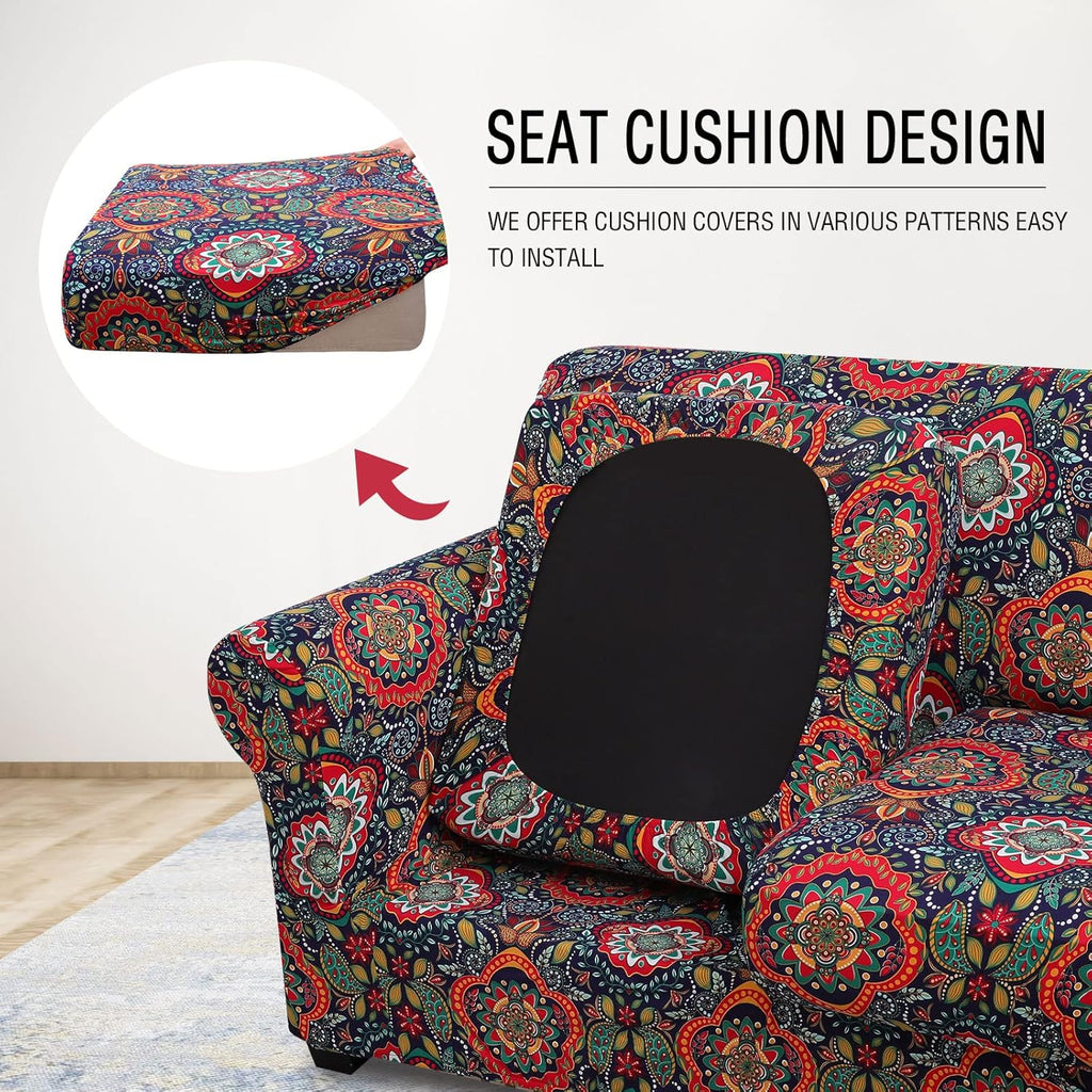 Couch Covers, Chair/Sofa Covers, Floral Pattern, Stretch, Printed, 2 Pieces, Armchair Slipcover, Separate Couch Cushion Slipcover, Furniture Protector for Dogs(Armchair, Mandala Floral)