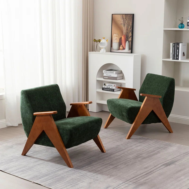 Upholstered Armchair with Wooden Legs (Set of 2)