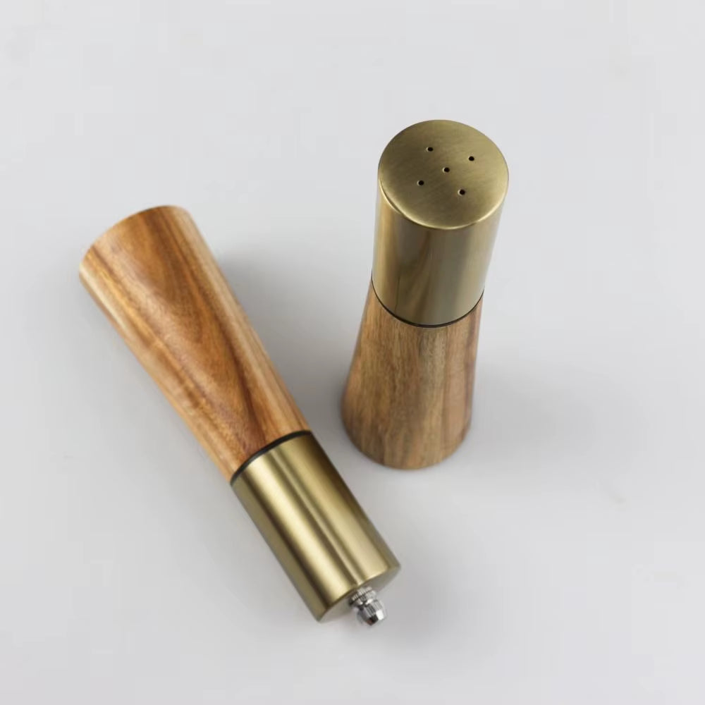 1/2Pcs Stainless Steel/Wood Pepper Mill Grinder Manual 7.1*2.4 Inch/7.28*2.4 Inch Gold Hand Grinder Seasoning Pot Cooking