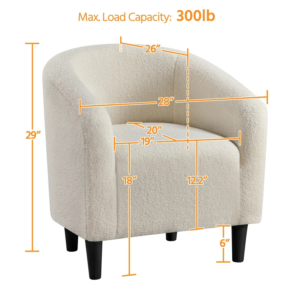 Modern Upholstered Boucle Armchair for Living Room, Ivory