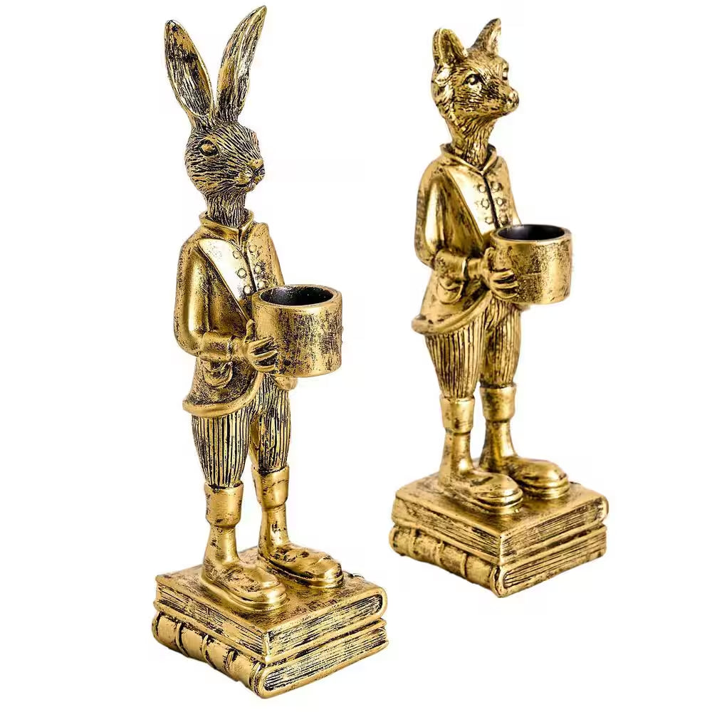 the Fox and Rabbit Gold Resin Tabletop Bar Decor